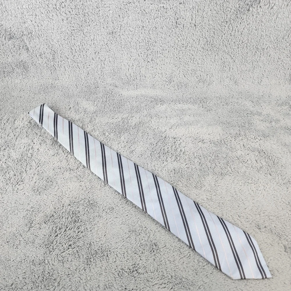 Ermenegildo Zegna Tie Mens Silk Blue‎ Brown Peach Striped Necktie Made in Italy